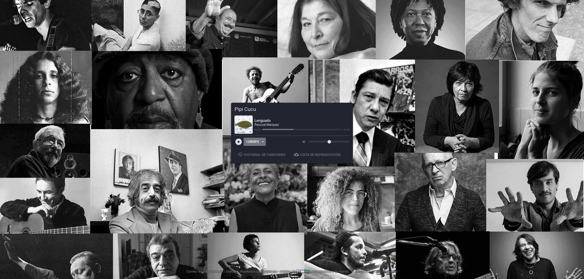 Fondo de pantalla de la radio con fotos blanco y negro de artistas que se escuchan habitualmente.